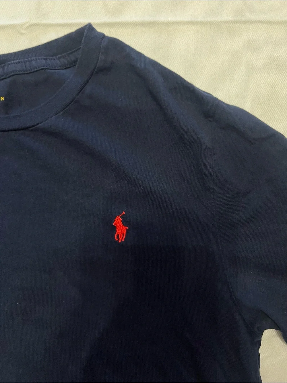Polo by Ralph Lauren boys’ Crew Neck T-Shirt Navy & Burgundy L (14-16) like new